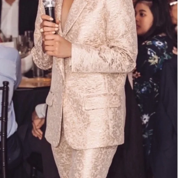 NEW Zara Jacquard Rose Gold Metallic Blazer